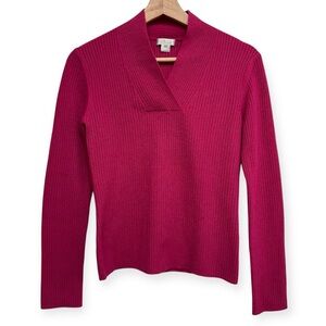 Investment 100% Cashmere Ribbed Knit Shawl Collar Sweater